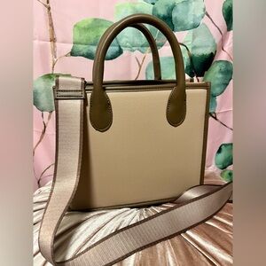 Tan & Brown top handle bag with crossbody strap | NWOT